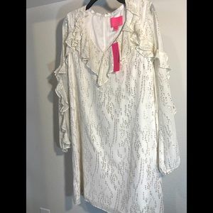 Lilly Pulitzer Belle Metallic Leopard Ruffle-Trim Silk Shift size 12